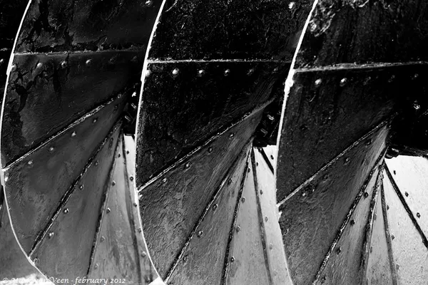 Close-up van de vijzel mechaniek van de Hoekermolen